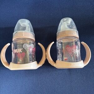 2x NUK Small Learner Tritan Cup 5 oz Months Free Spill Proof Sippy Hearts Pink
